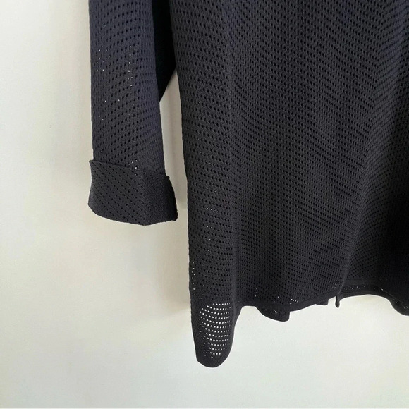 MISOOK Mesh Perforated Zip Up Hooded Jacket XS Black 3/4 Sleeve tab acrylic knit - Picture 12 of 13